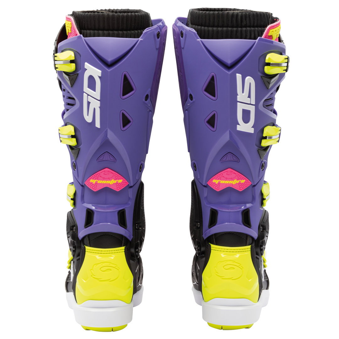 Crossfire 3 SRS Purple Violet, Black & Fluorescent Yellow Motorcycle Boots