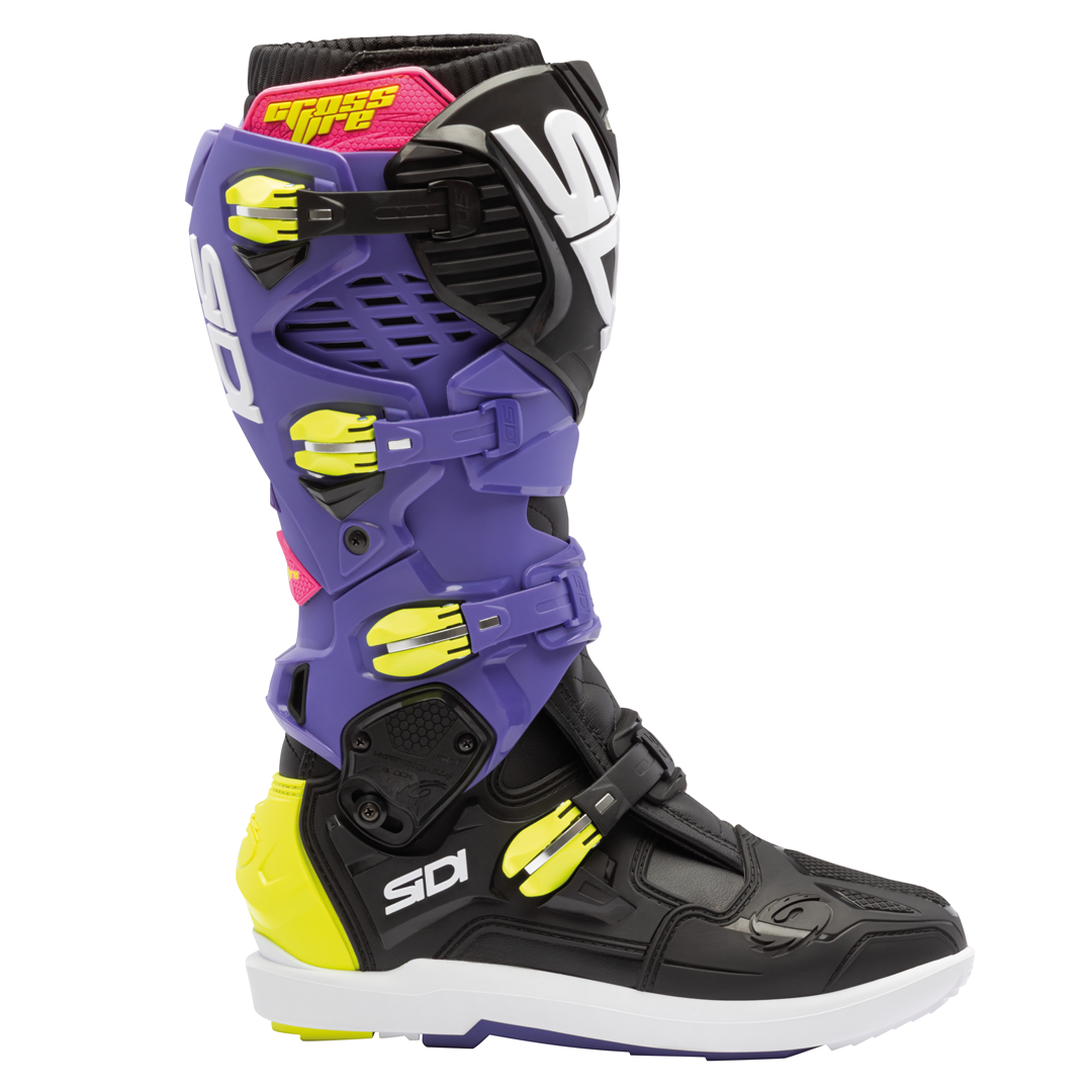 Crossfire 3 SRS Purple Violet, Black & Fluorescent Yellow Motorcycle Boots