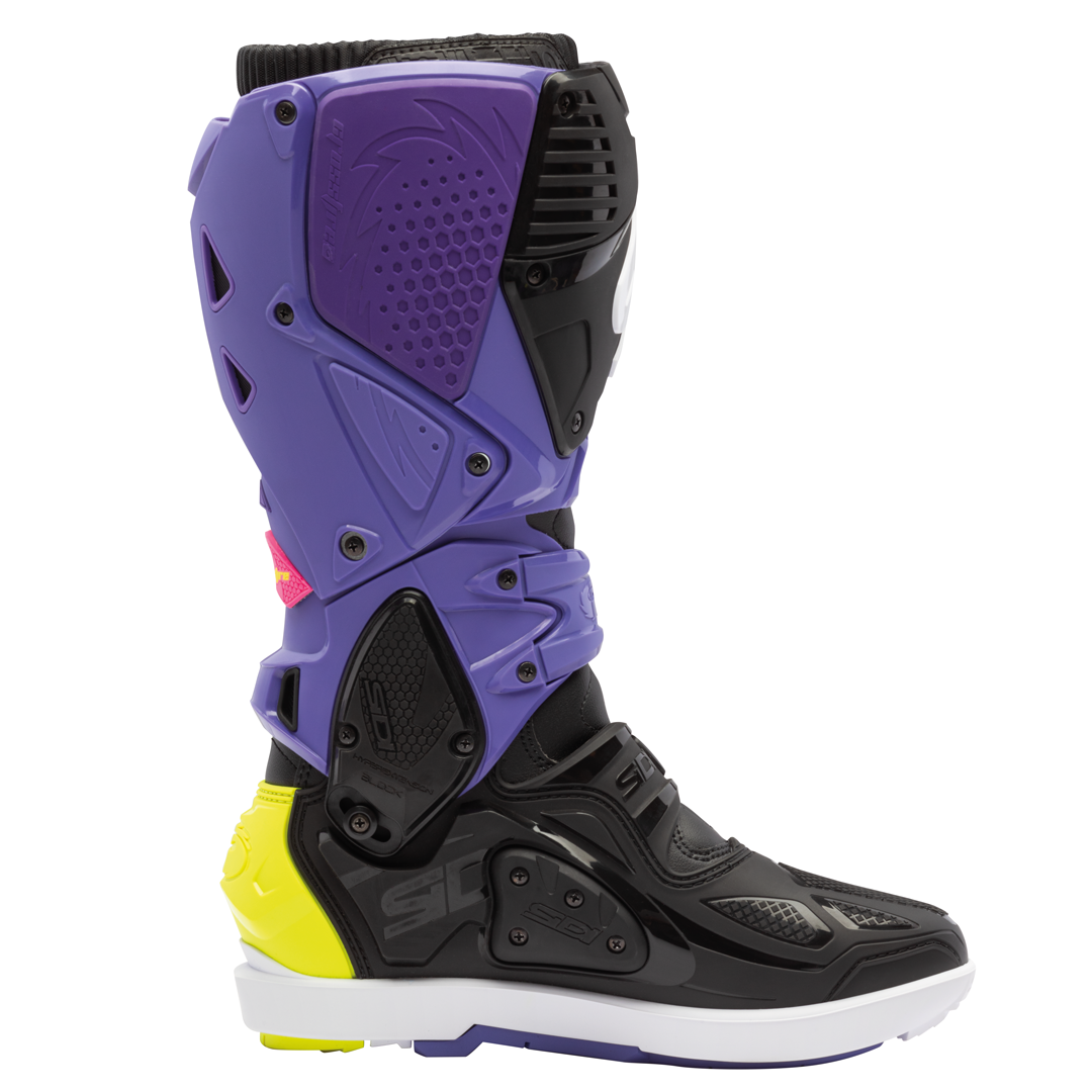 Crossfire 3 SRS Purple Violet, Black & Fluorescent Yellow Motorcycle Boots