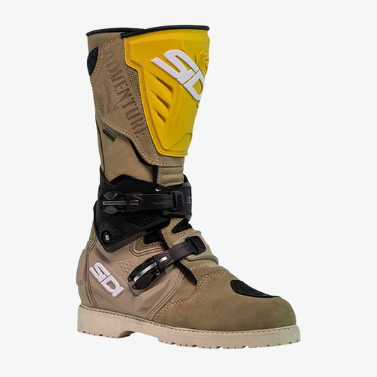 brown and yellow adventure 2 goretex motorcycle boots