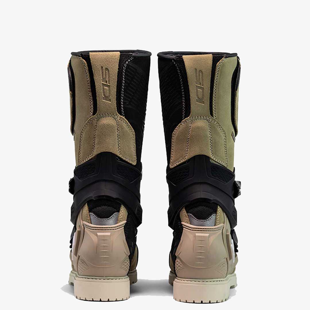 back of brown and black sidi boots