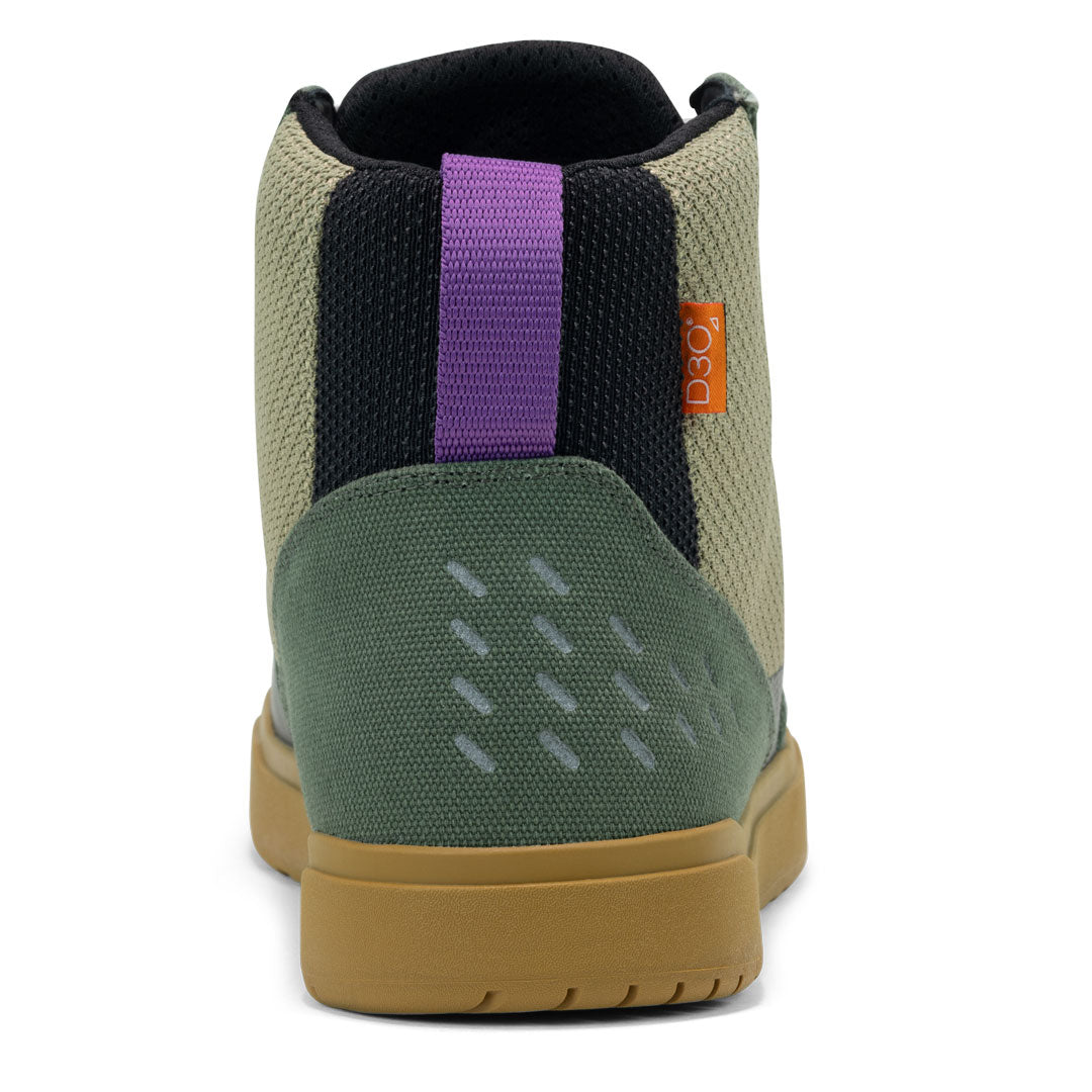 back of a pair of Arx Air motorcycle trainers in lemon ivy and bronze