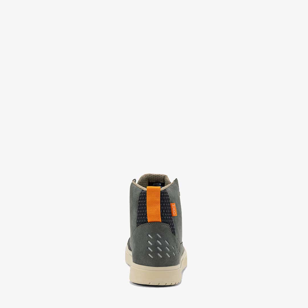 back of grey and orange motorbike high tops