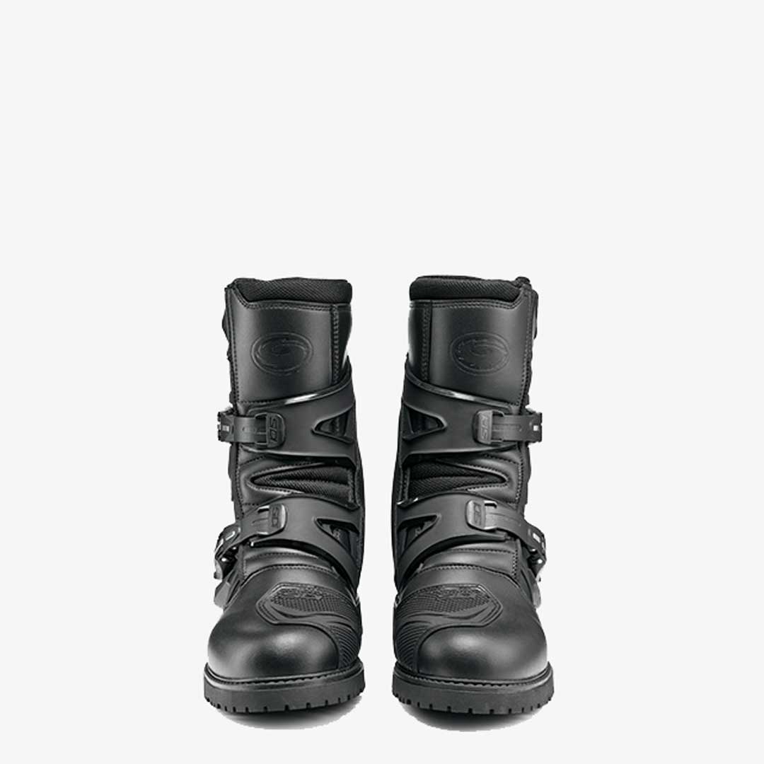 front of a pair of black sidi motorcycle boots