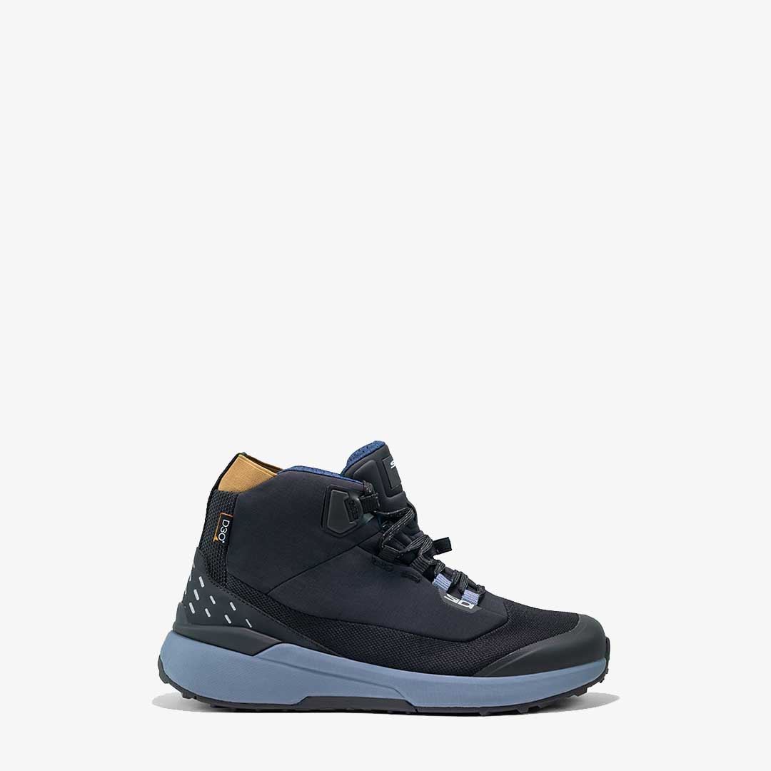 side of black and blue motorbike trainers