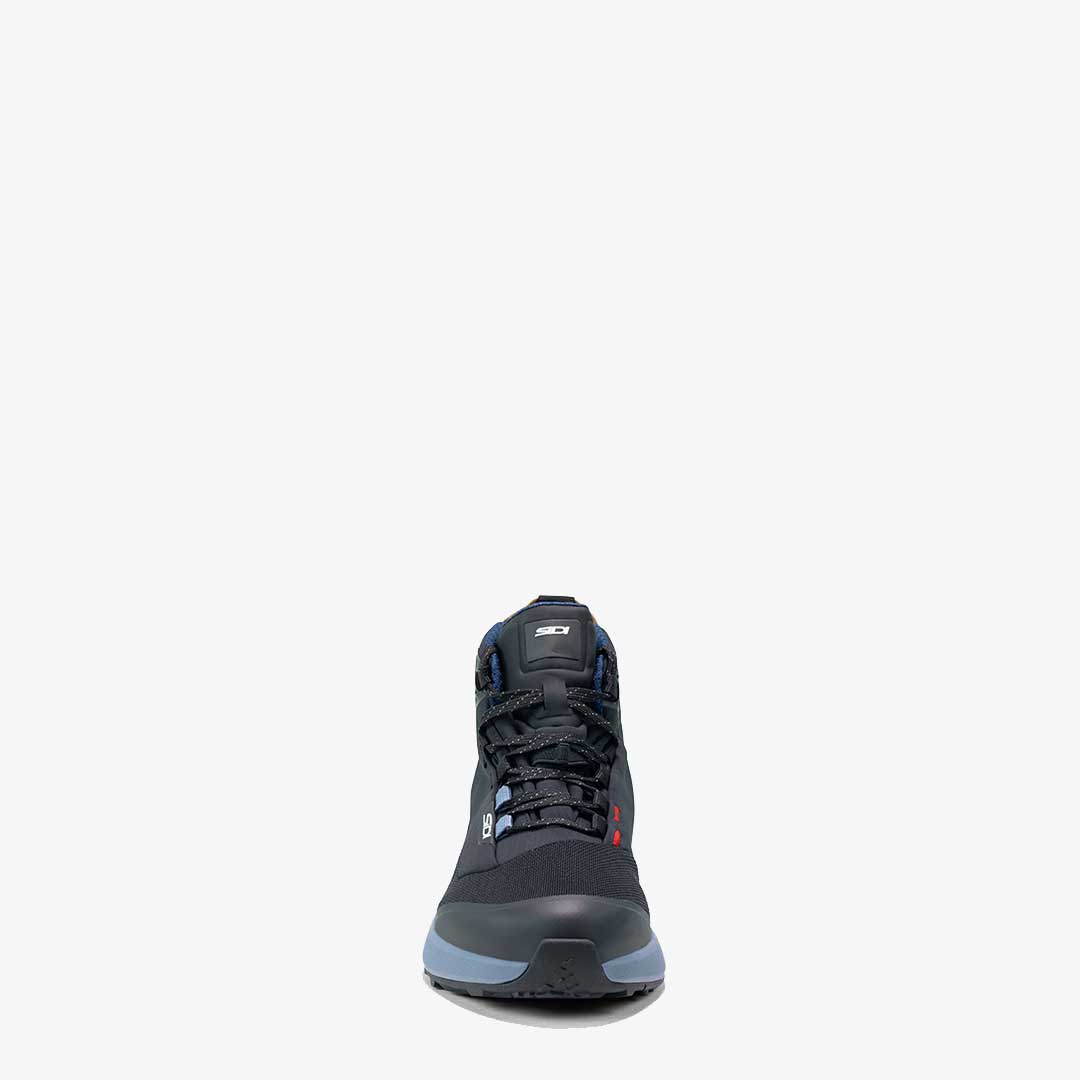 front of lace up black and blue nucleus trainers