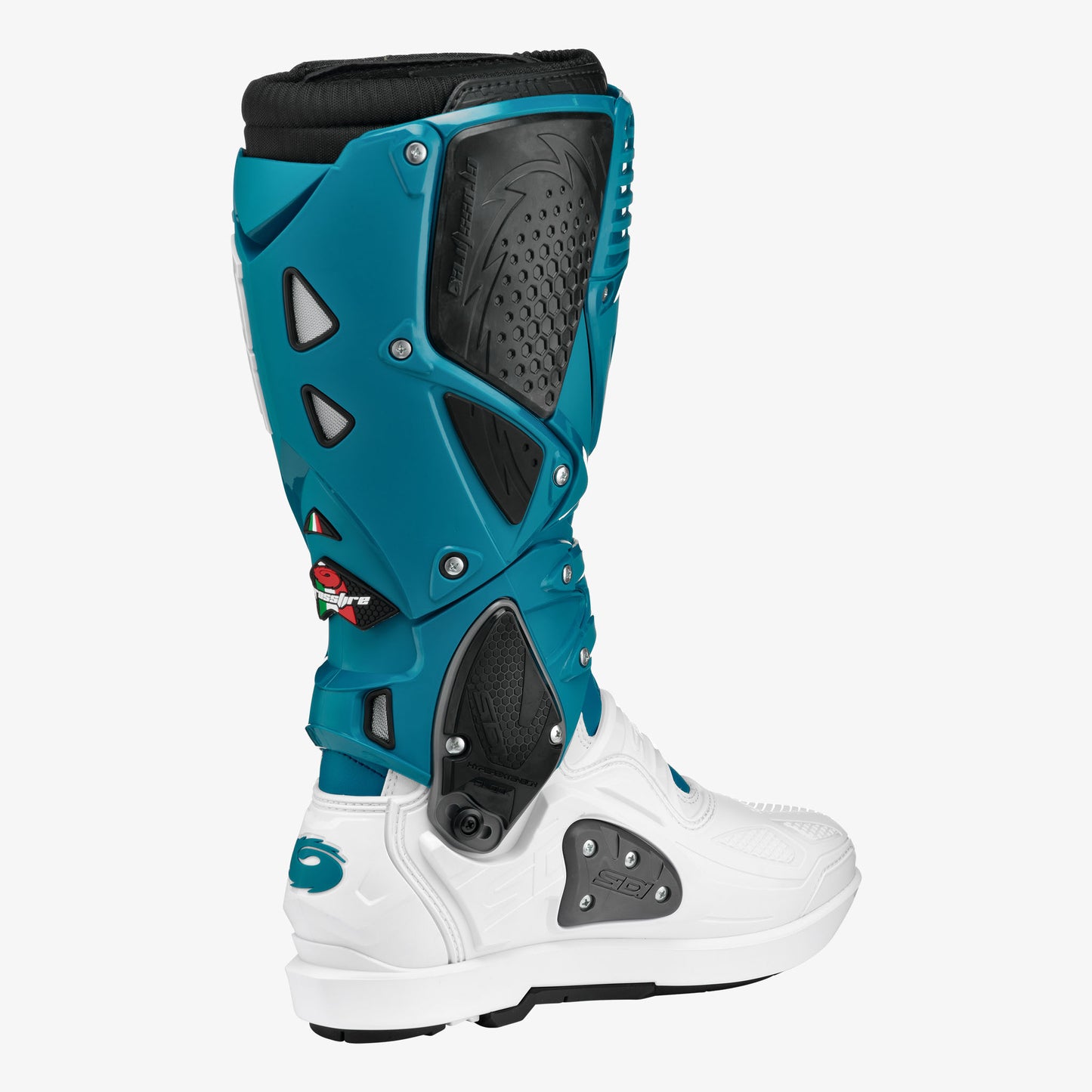 Crossfire 3 SRS White & Petrol Blue Motorcycle Boots