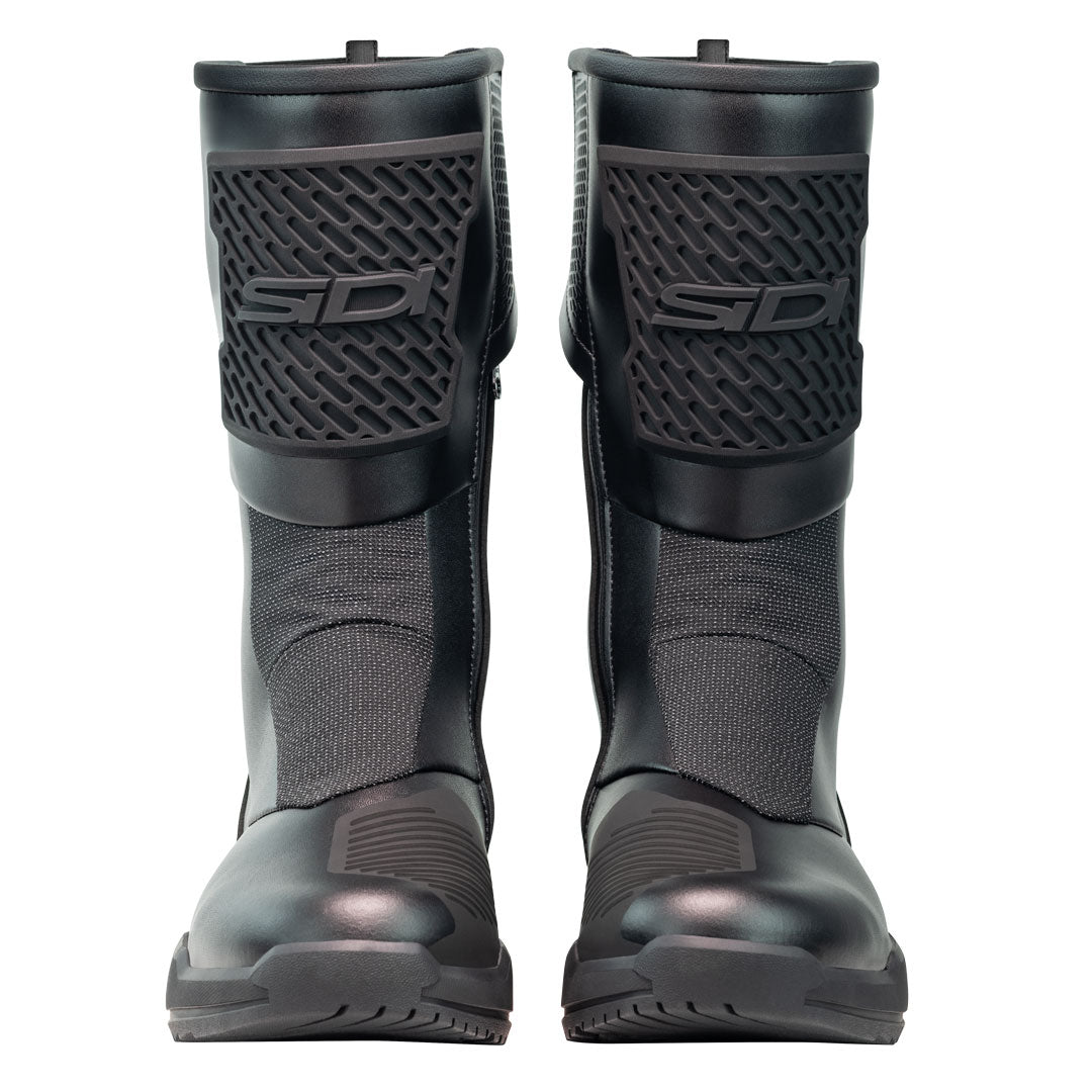front of a pair of Orion GTX motorbike boots in black