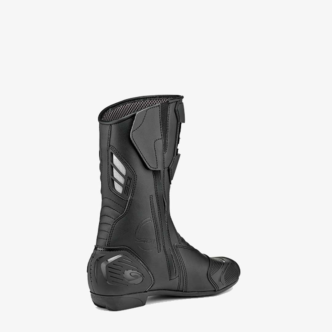side view of black sidi motorbike boots with zipper