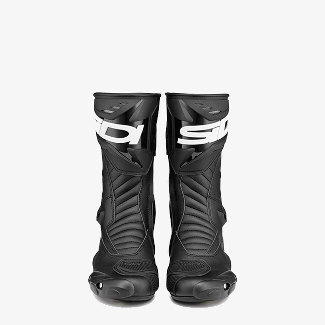 front of a pair of black performer gore text motorcycle boots