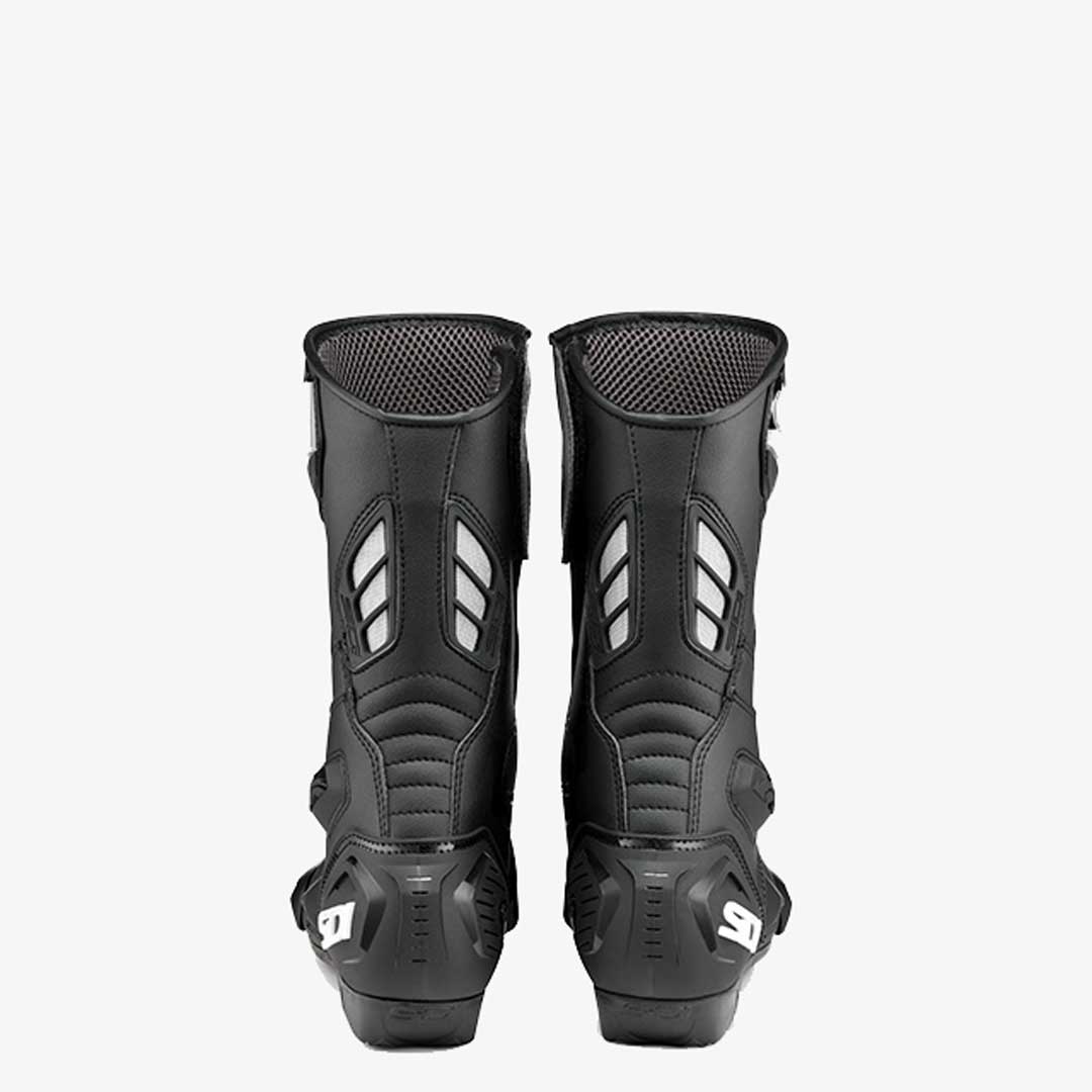 back of a pair of black motorcycle boots