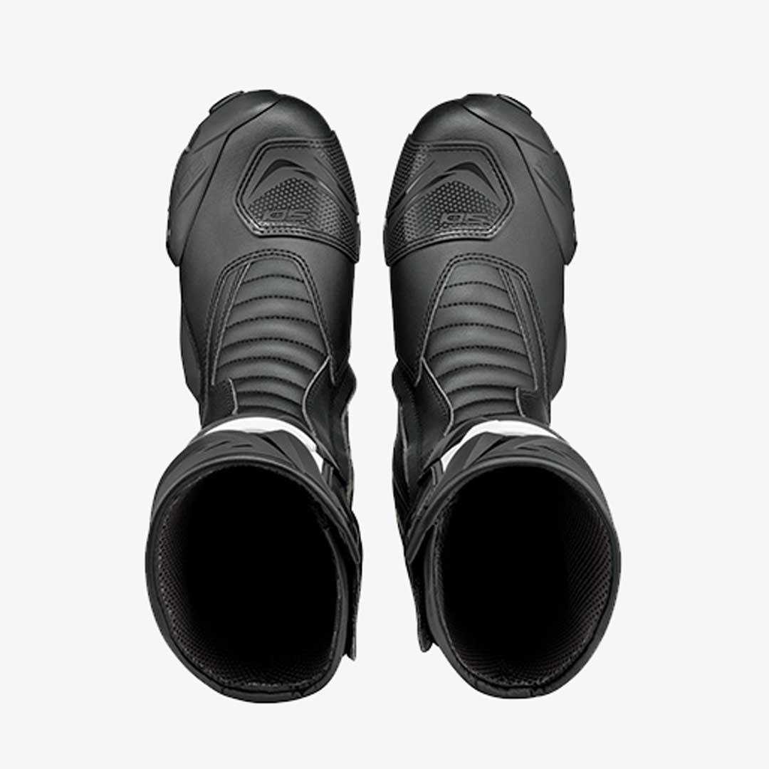pair of black boots for motorcycling
