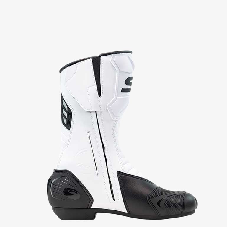 white and black with zipper motorcycle boots