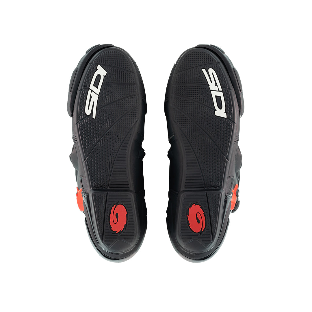 black soles of a pair of Sidi Vertigo 2 boots