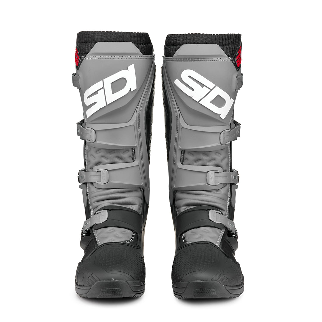 front of a pair of black and grey Sidi X-Power motorcycle boots