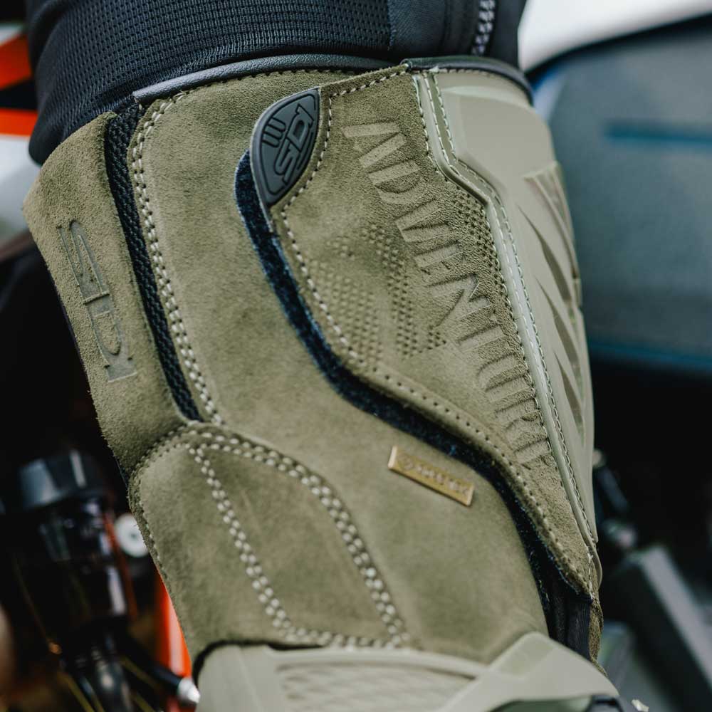 close up of motorcycle boots fastening