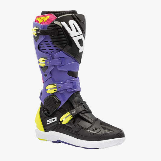 Crossfire 3 SRS Purple Violet, Black & Fluorescent Yellow Motorcycle Boots