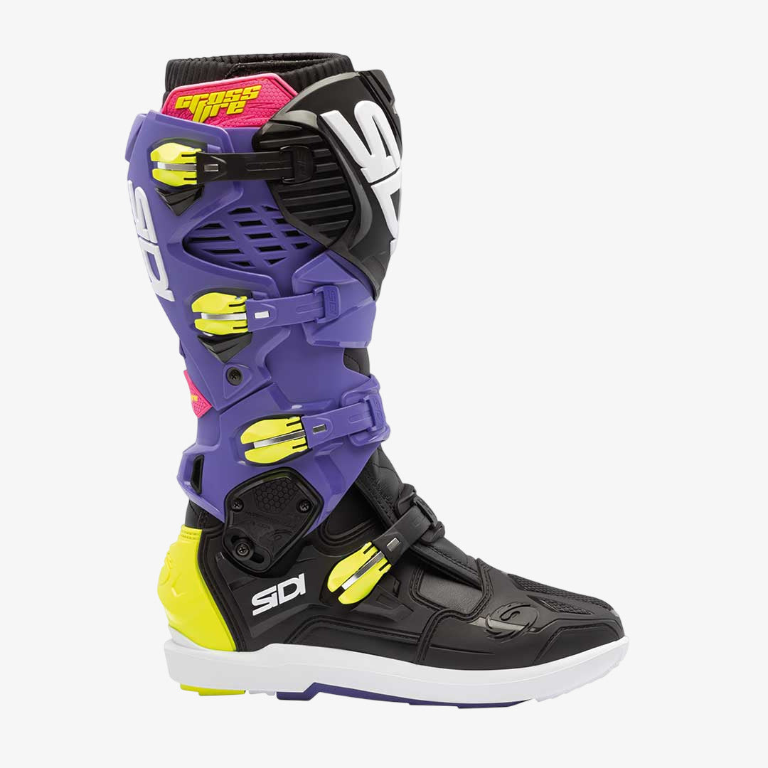 Crossfire 3 SRS Purple Violet, Black & Fluorescent Yellow Motorcycle Boots