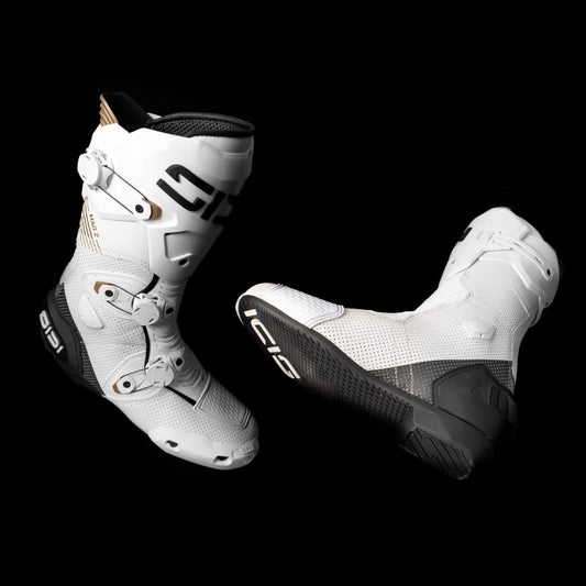 pair of black and white mag 2 sidi motorbike boots: new in 2026 range