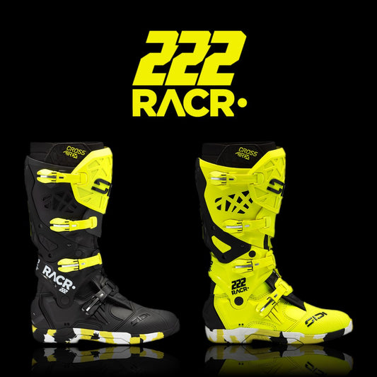 crossair x racr motocross boots in fluo and black & yellow colourways