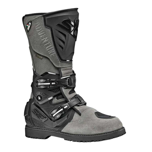 black and grey ce certified full length motorcycle boots for bikers