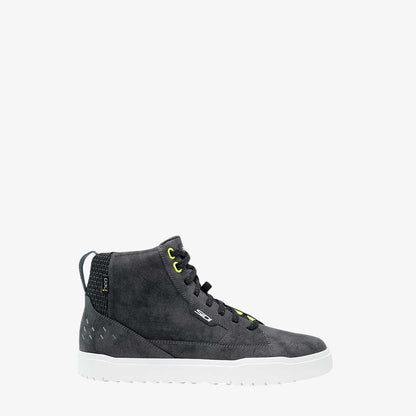 side view of black and white waterproof trainers