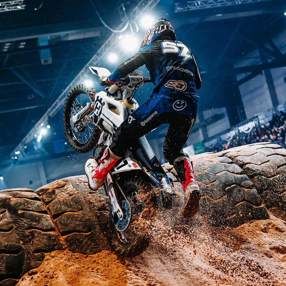 billy bolt off road biker wearing pink and white Sidi motorcycle boots