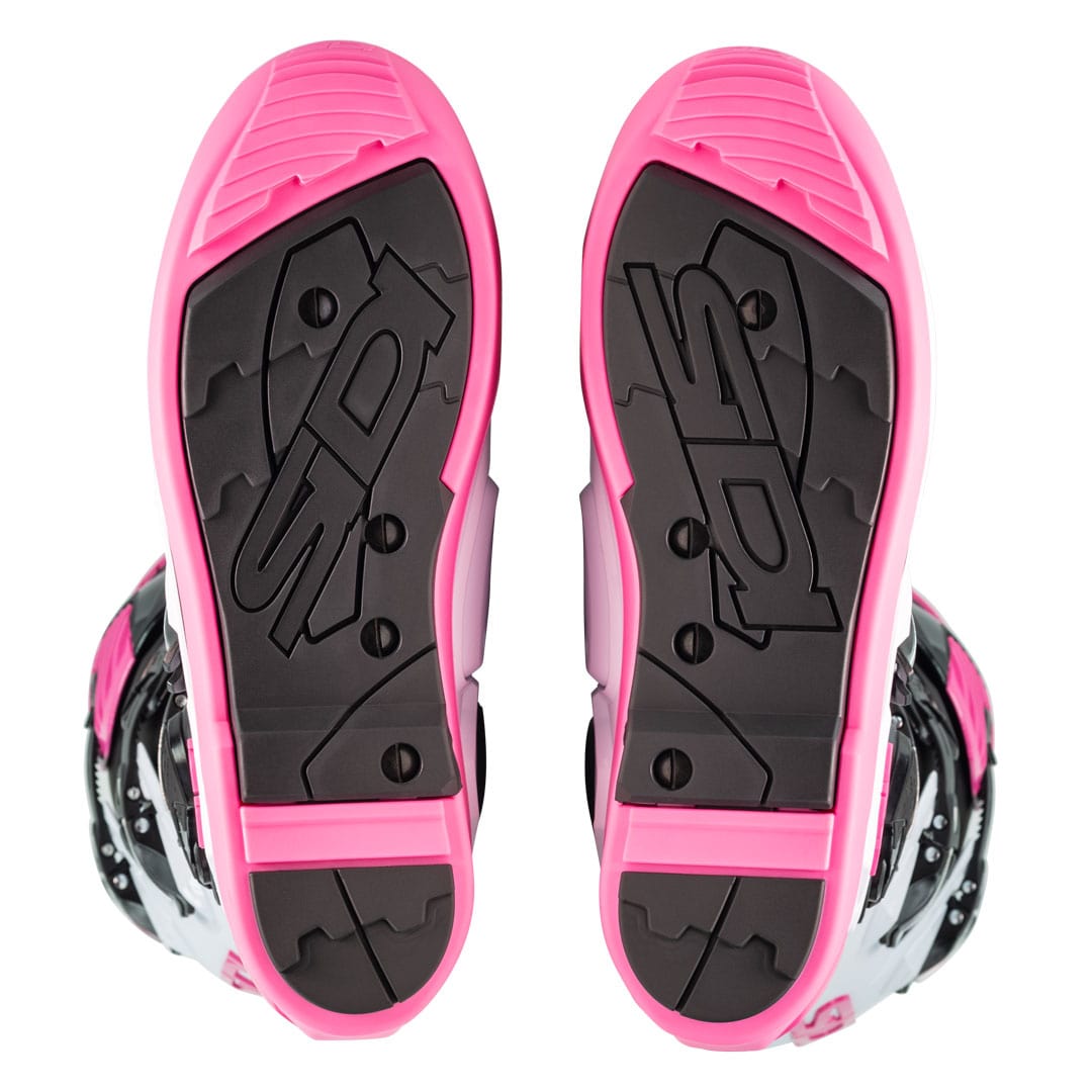 pink and black soles of Sidi crossfire 3 srs boots