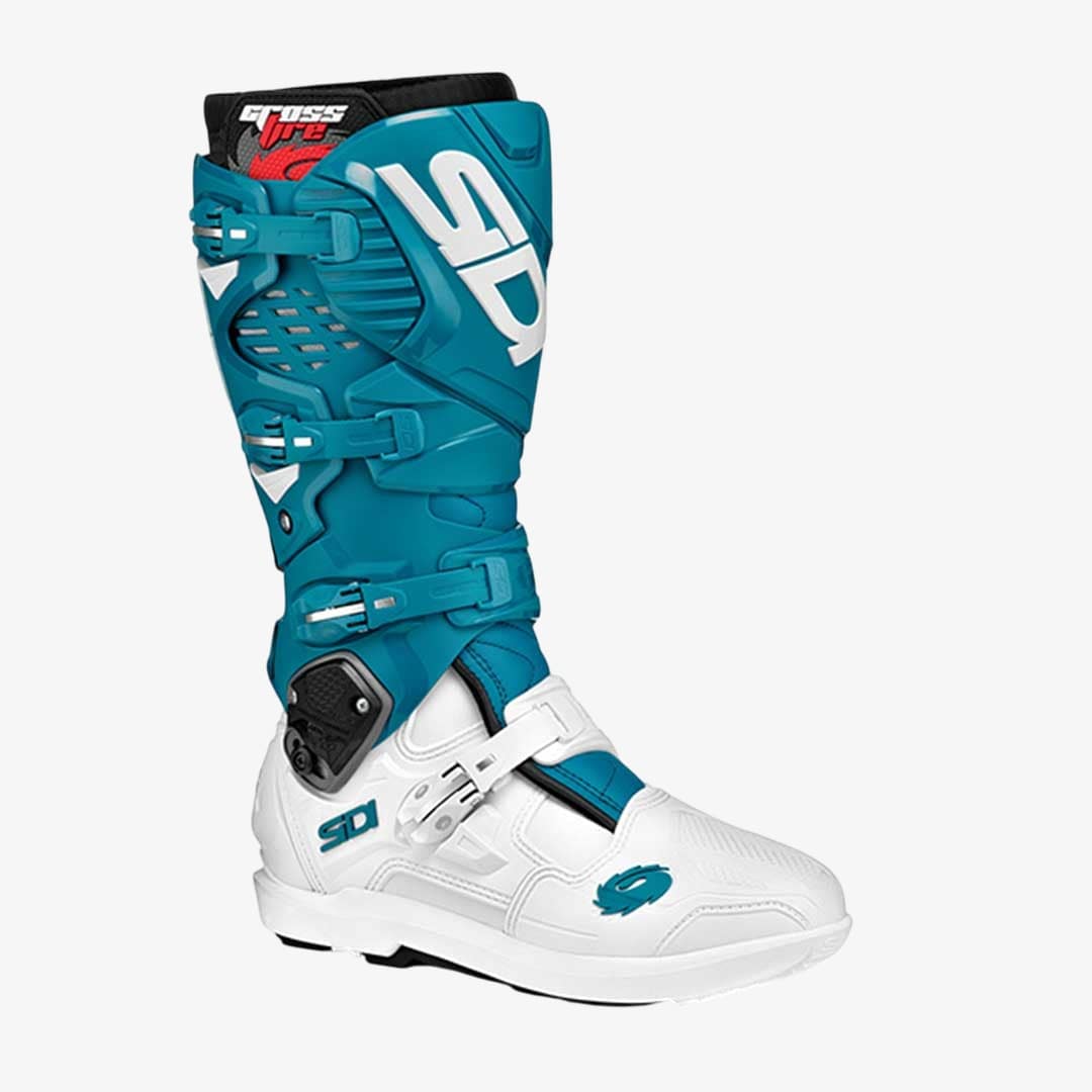 Crossfire 3 SRS White & Petrol Blue Motorcycle Boots