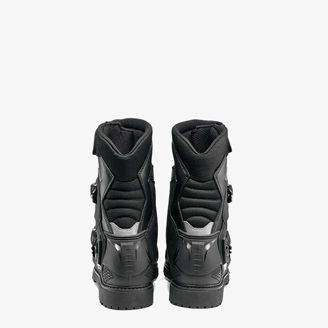 back of a pair of black mid adventure 2 gore motorcycle boot