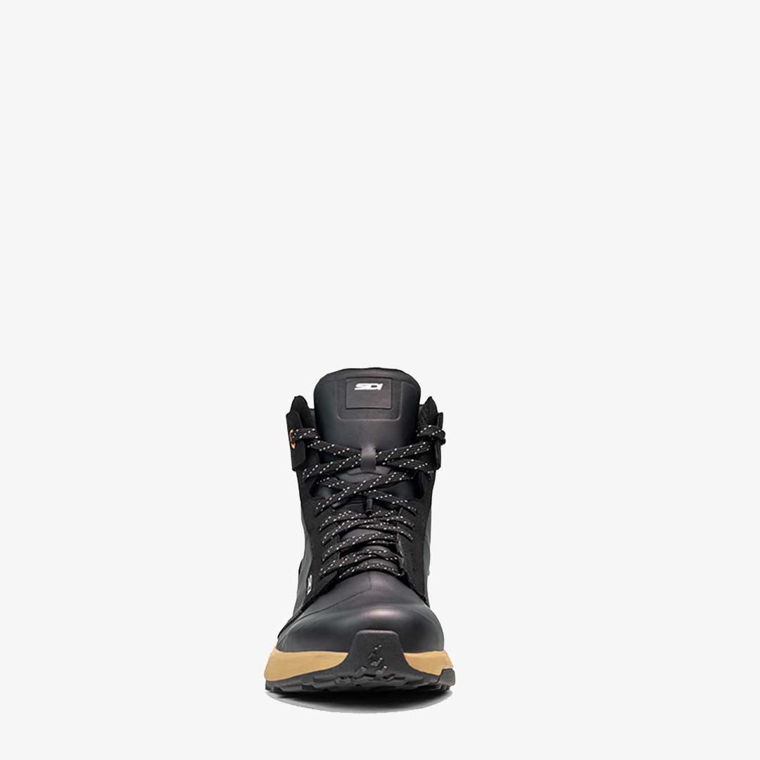 front of black lace up motorbike shoes by sidi