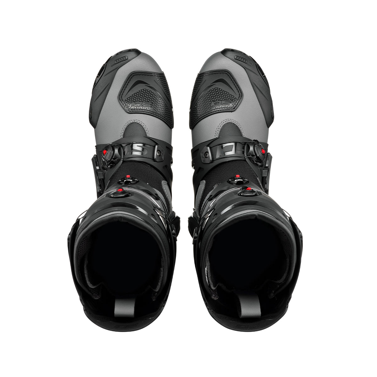 pair of black and grey motorbike boots