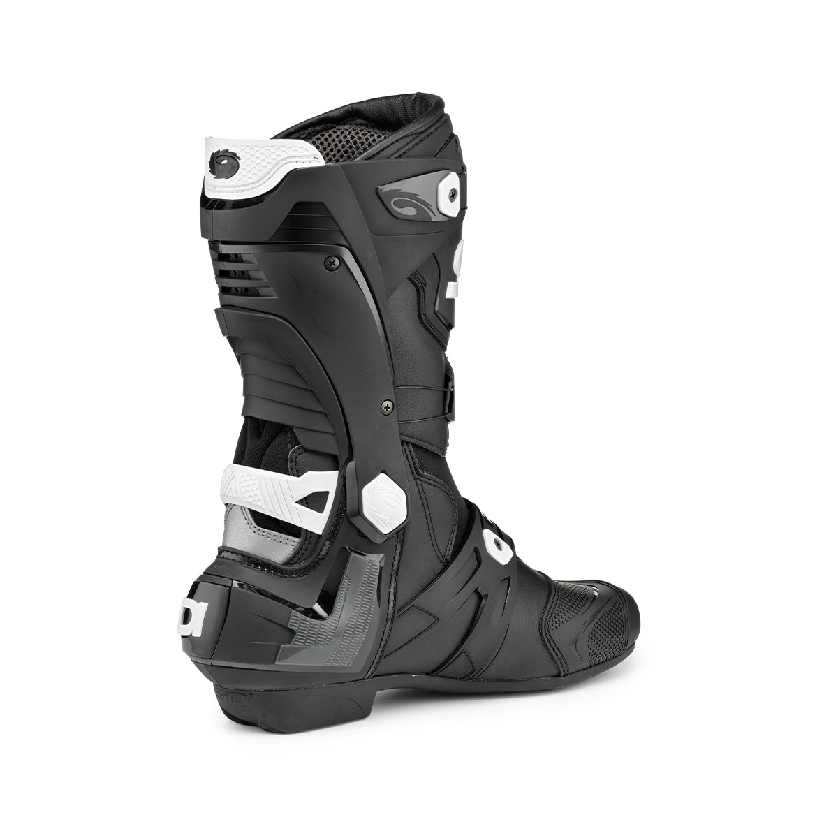 side view of Sidi Rex Black and White motorcycle boots