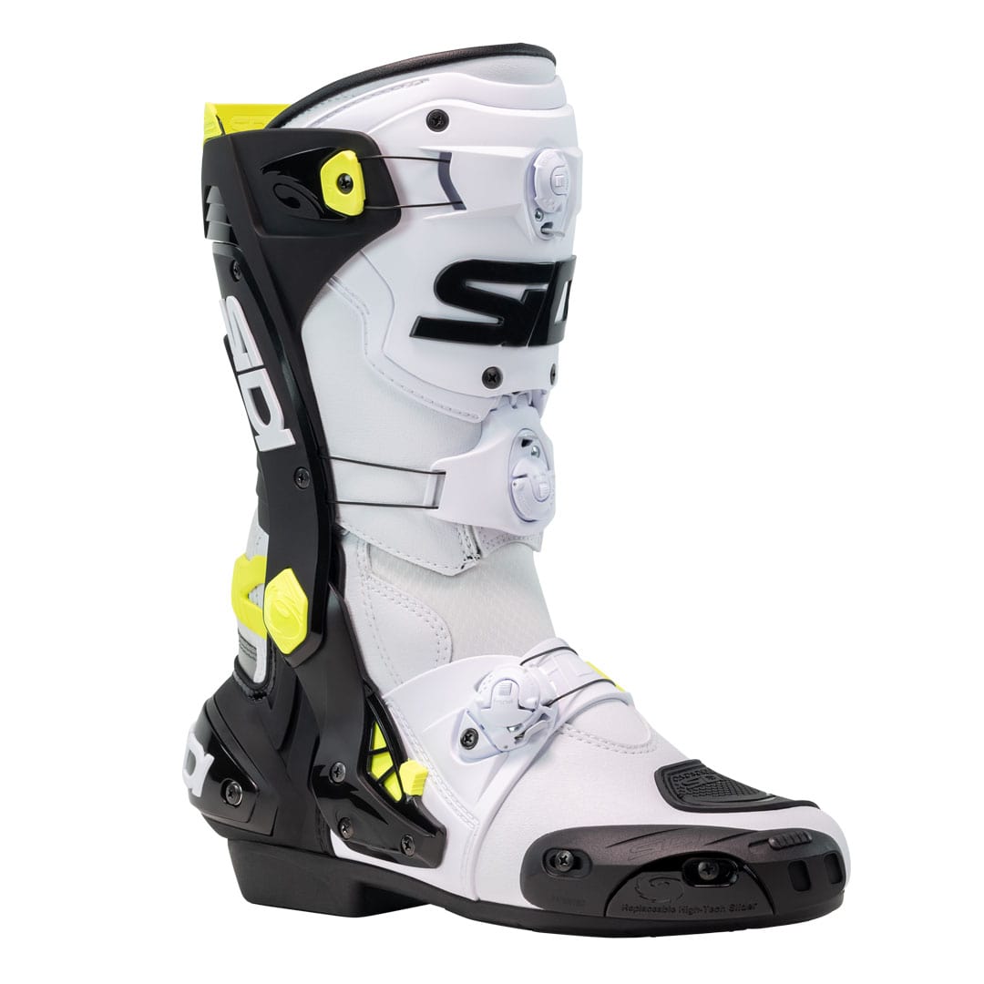 Sidi Rex White Black and Yellow Motorcycle Boots