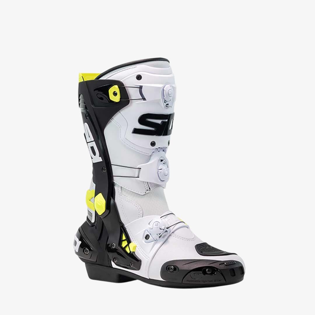 Rex White, Black & Yellow Motorcycle Boots