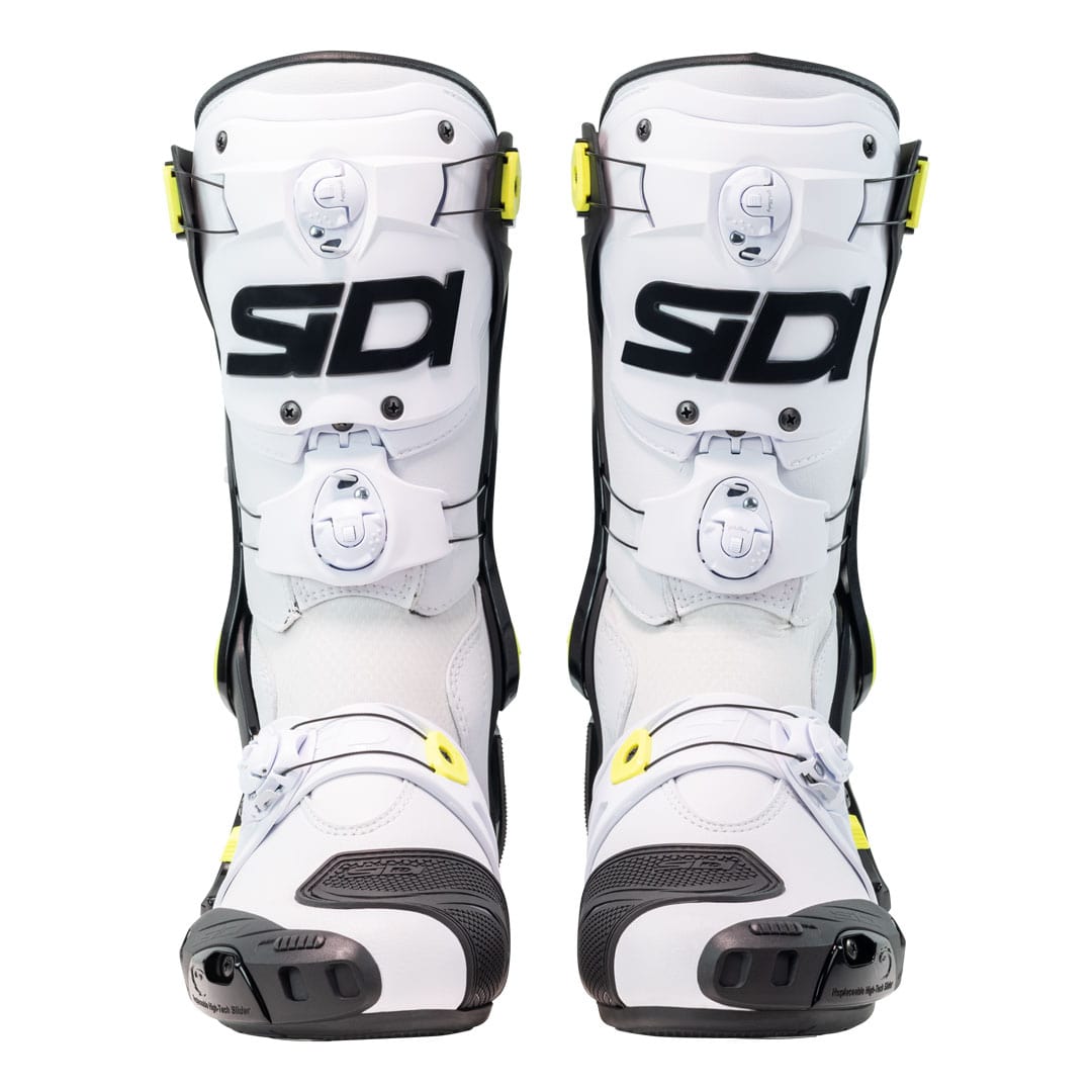 Sidi Rex Air motorbike boots in black and white and yellow