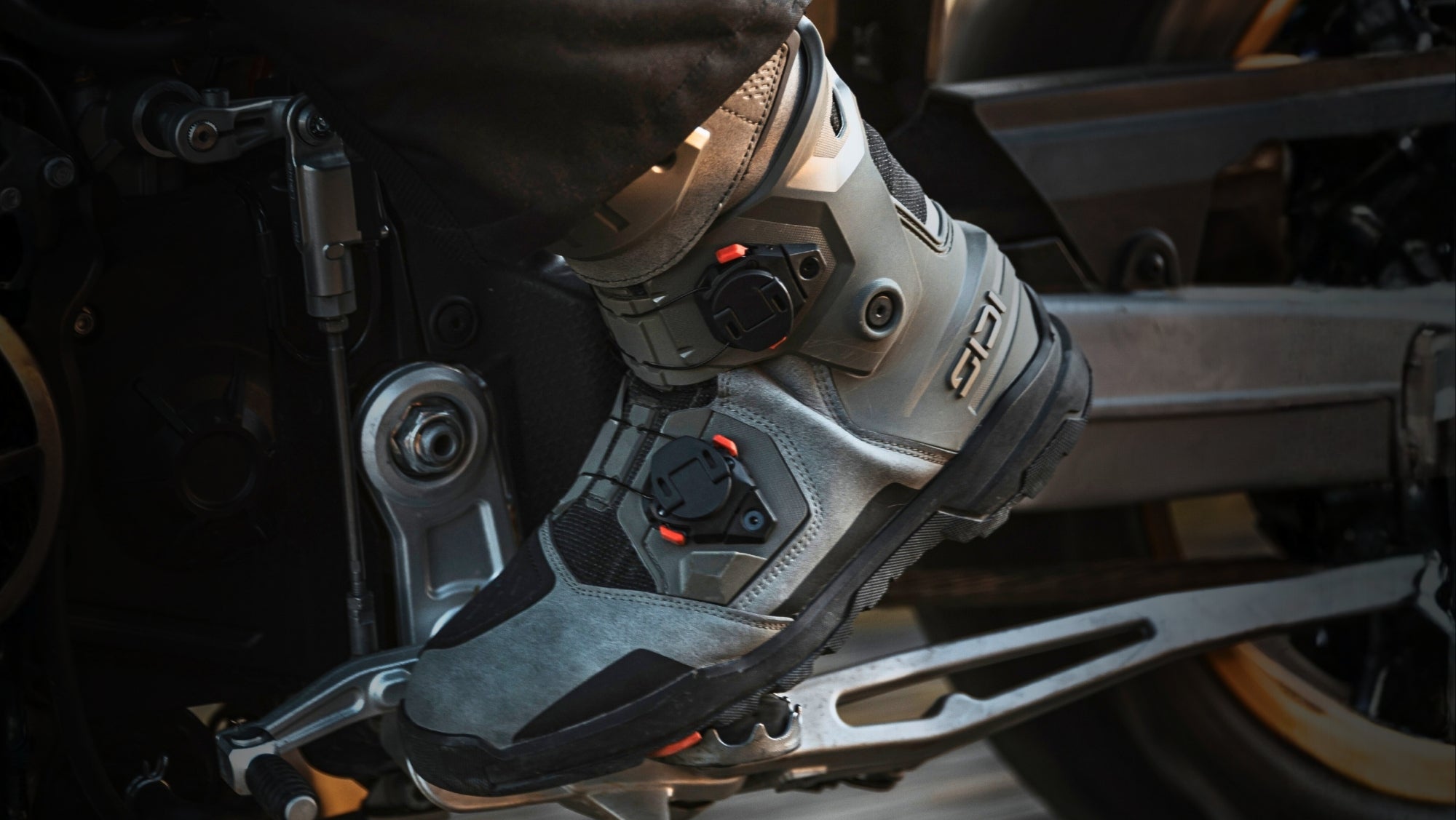 sidi Motorcycle boot on a motorcycle with visible sidi logo on the new taurus gtx boots