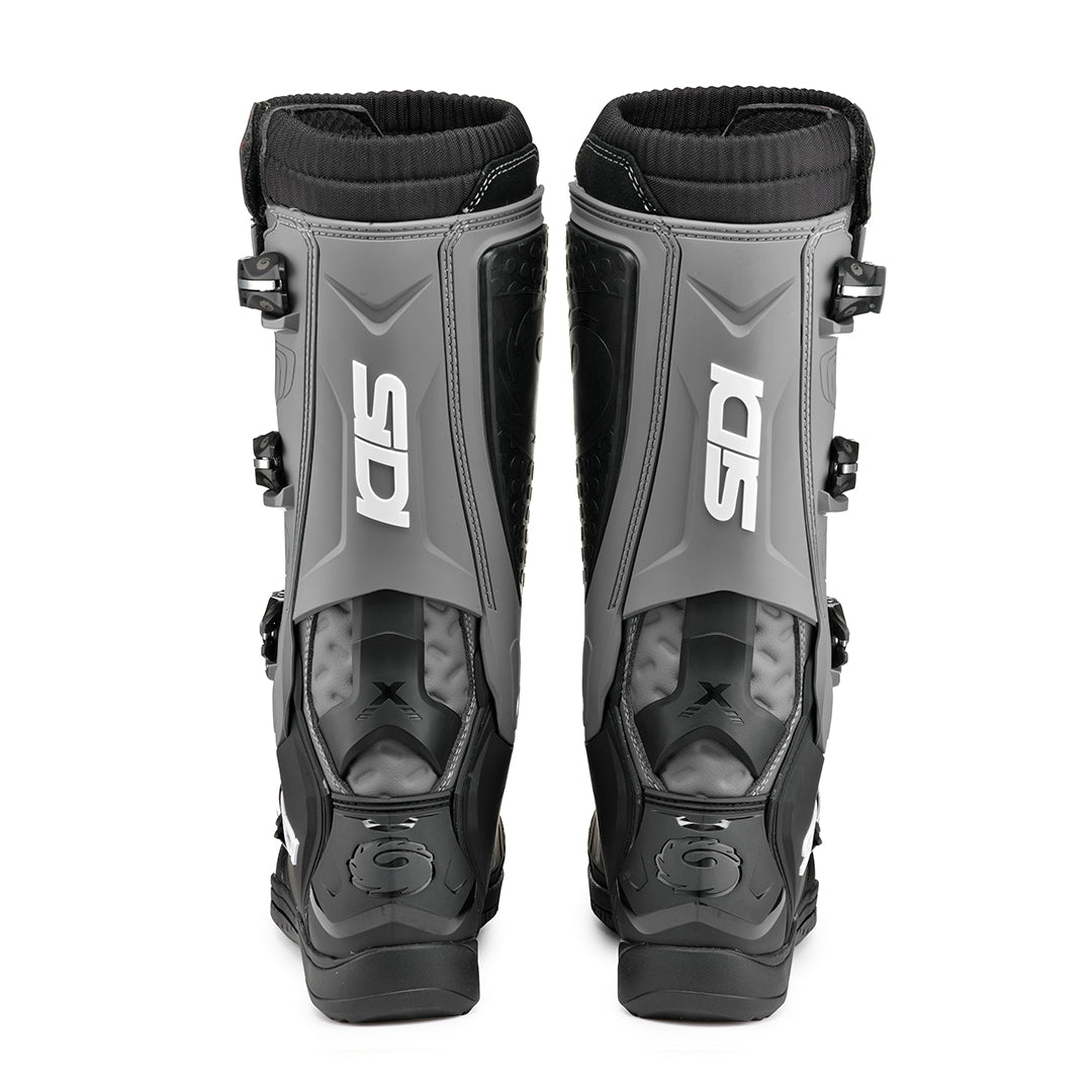 back of a pair of Sidi X-Power SC motorcycle boots in black and grey colourway