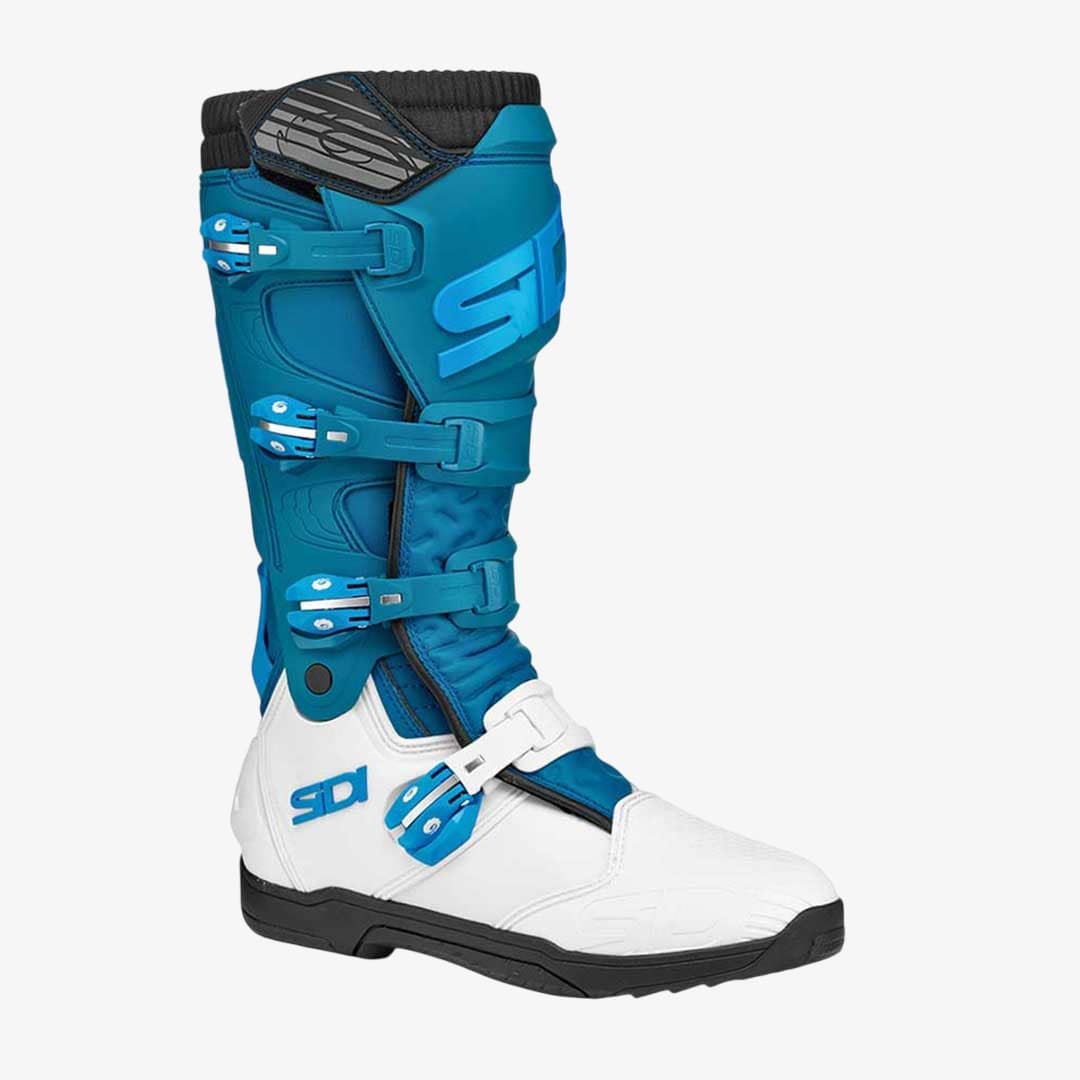 X-Power White & Petrol Blue Motorcycle Boots