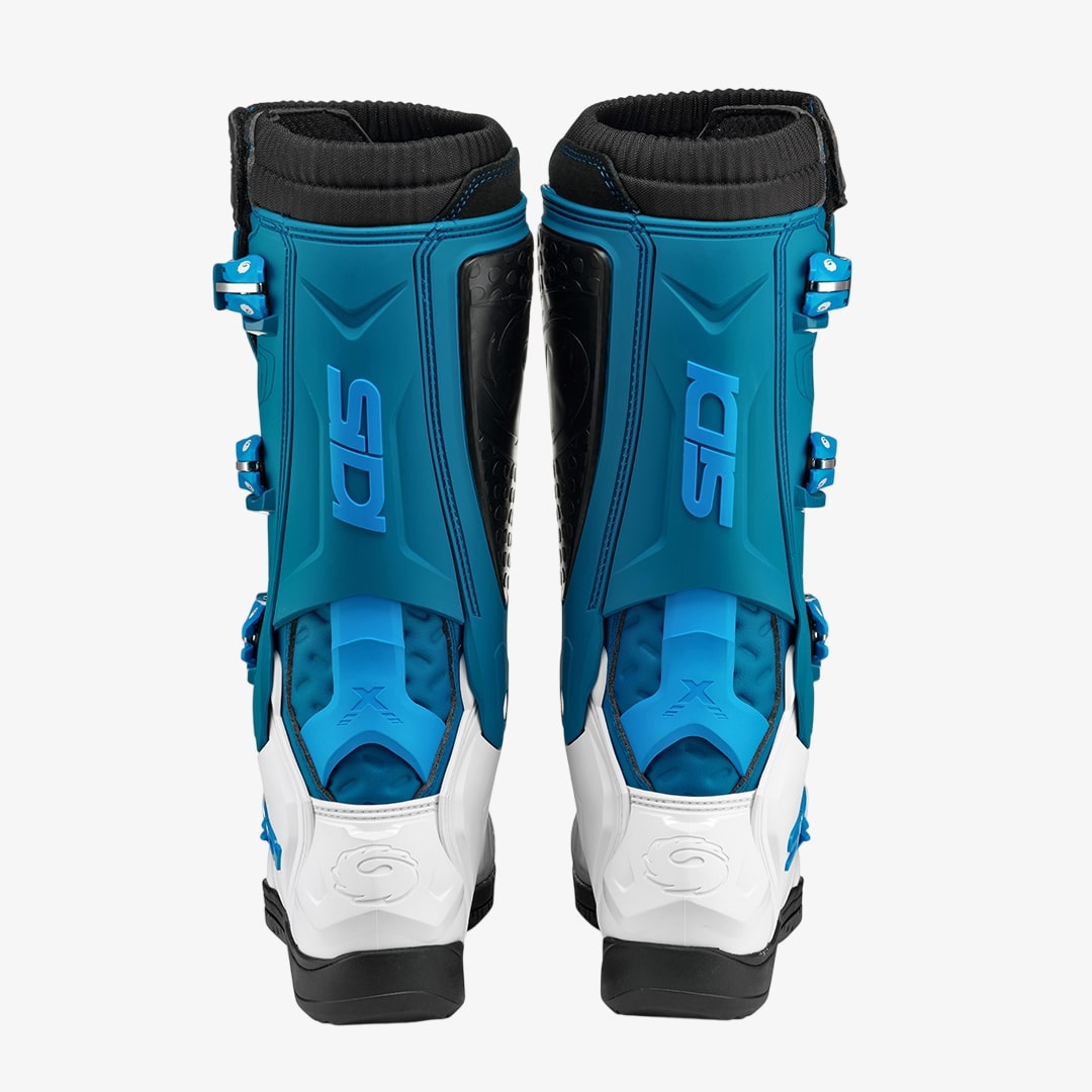 X-Power White & Petrol Blue Motorcycle Boots