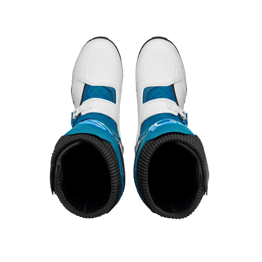pair of white and blue Sidi X-power boots