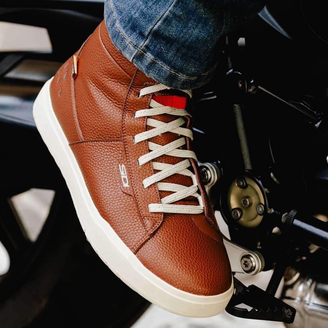 brown arx high sidi motorcycle trainers with white laces