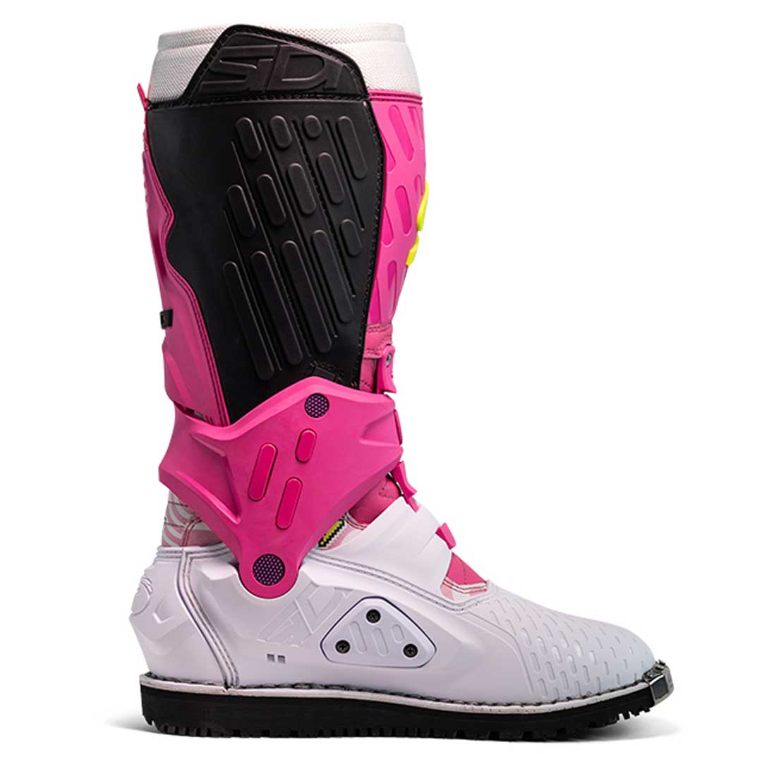 pink, white and black sidi motorcycle boot