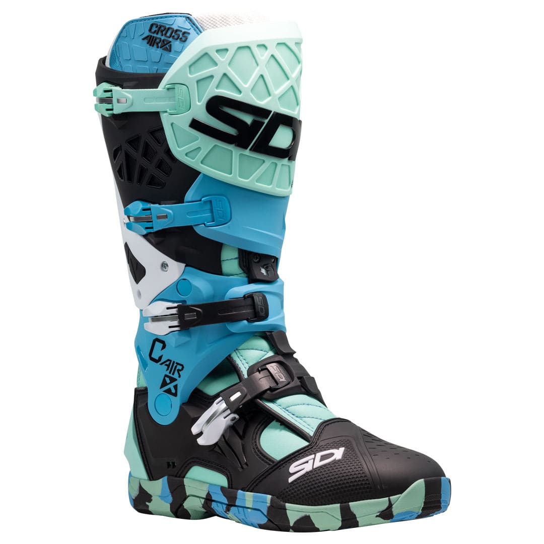 blue green and black sidi cross air x motorcycle boots for men