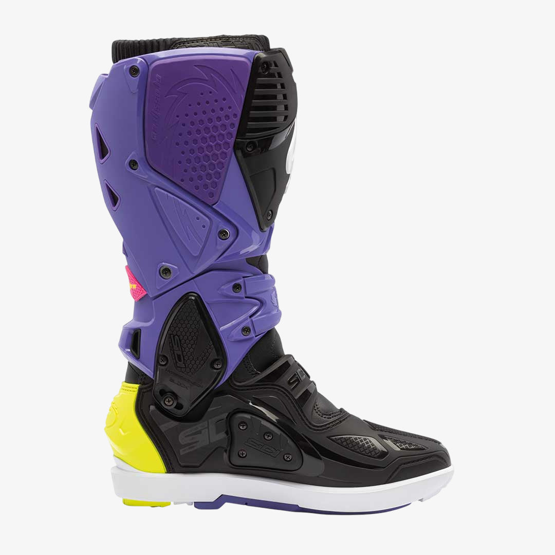 Crossfire 3 SRS Purple Violet, Black & Fluorescent Yellow Motorcycle Boots