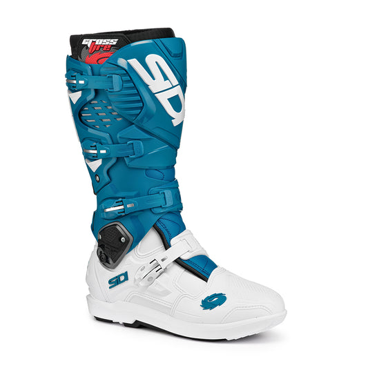 Crossfire 3 SRS White & Petrol Blue Motorcycle Boots