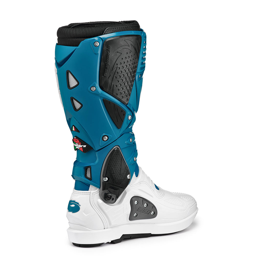 Crossfire 3 SRS White & Petrol Blue Motorcycle Boots