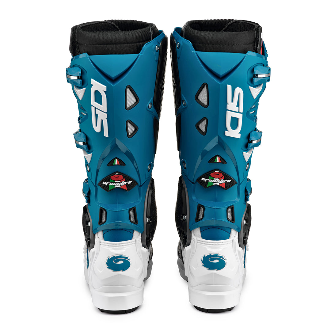 Crossfire 3 SRS White & Petrol Blue Motorcycle Boots