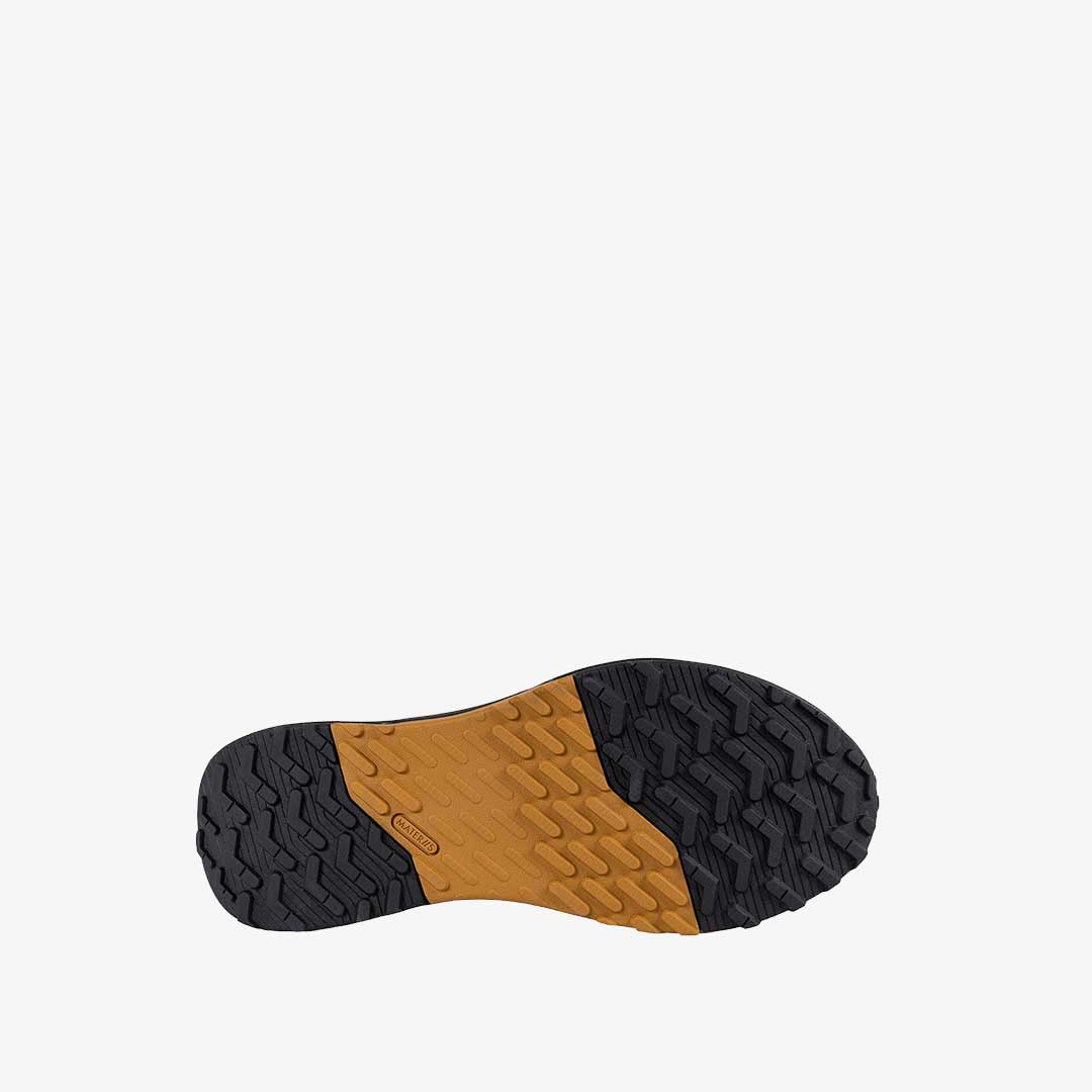 Close-up of a shoe sole with black and brown tread pattern on d30 sole on a white background