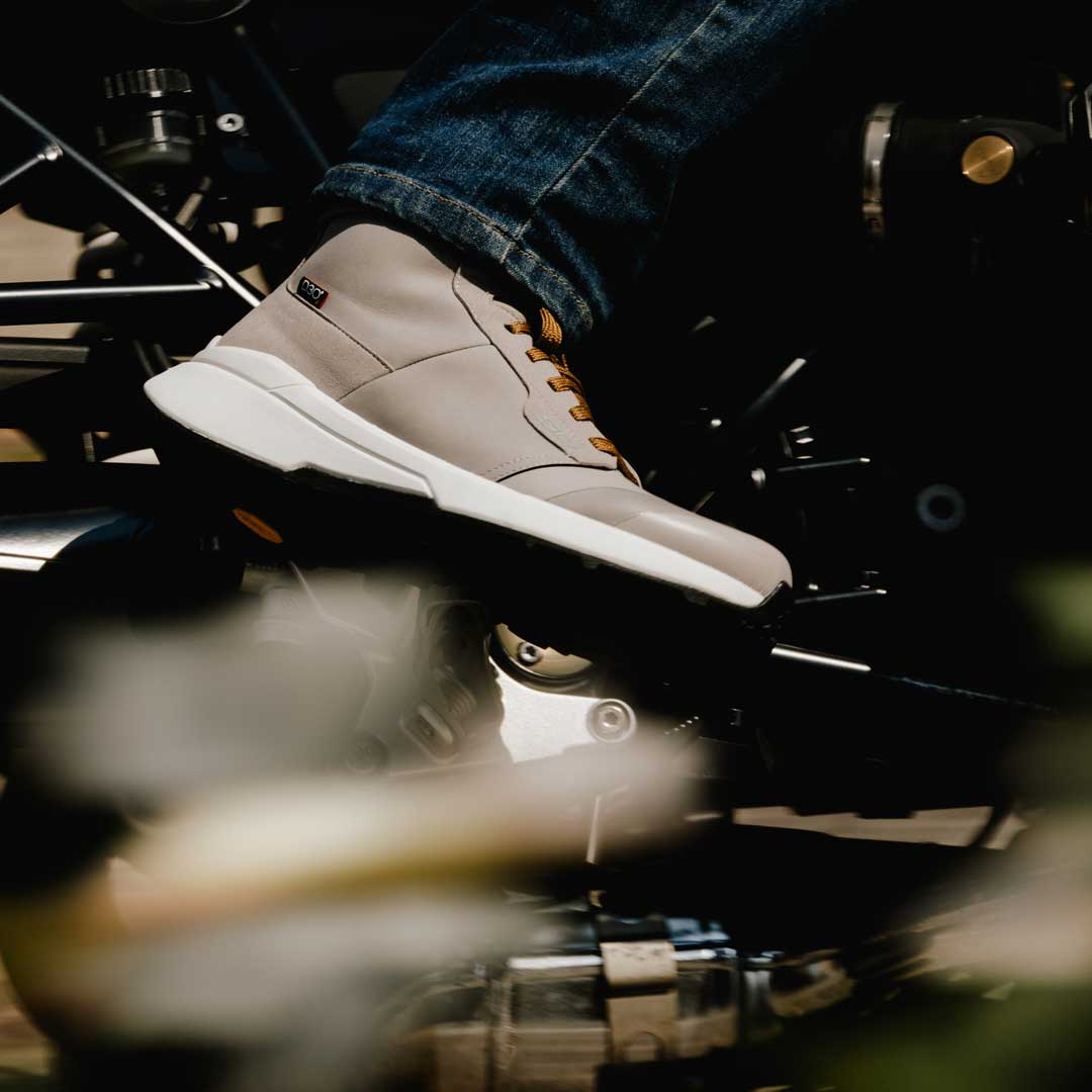 biker wearing motorcycle trainers by sidi on motorbike ride